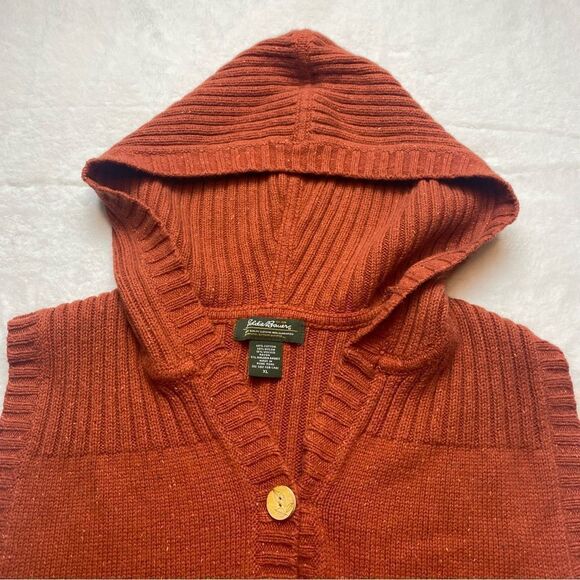 Eddie Bauer Burnt Orange Tweed Knit Hooded Vest Size XL - Picture 6 of 10